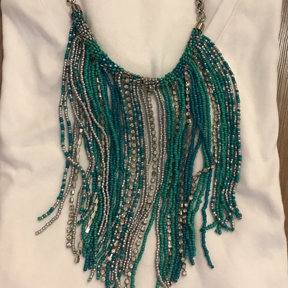 Blue/Green beaded statement necklace